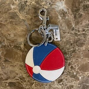COACH Leather Beach Ball Red White Blue Bag Charm Keychain Keyring NWT CU260